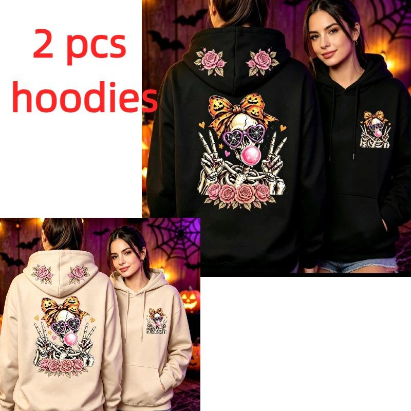 Fashion Skeleton Girl Halloween Hoodie Men Women Vintage Horror Skull Graphic Pullover Sweatshirt Spooky Gothic Hoodies