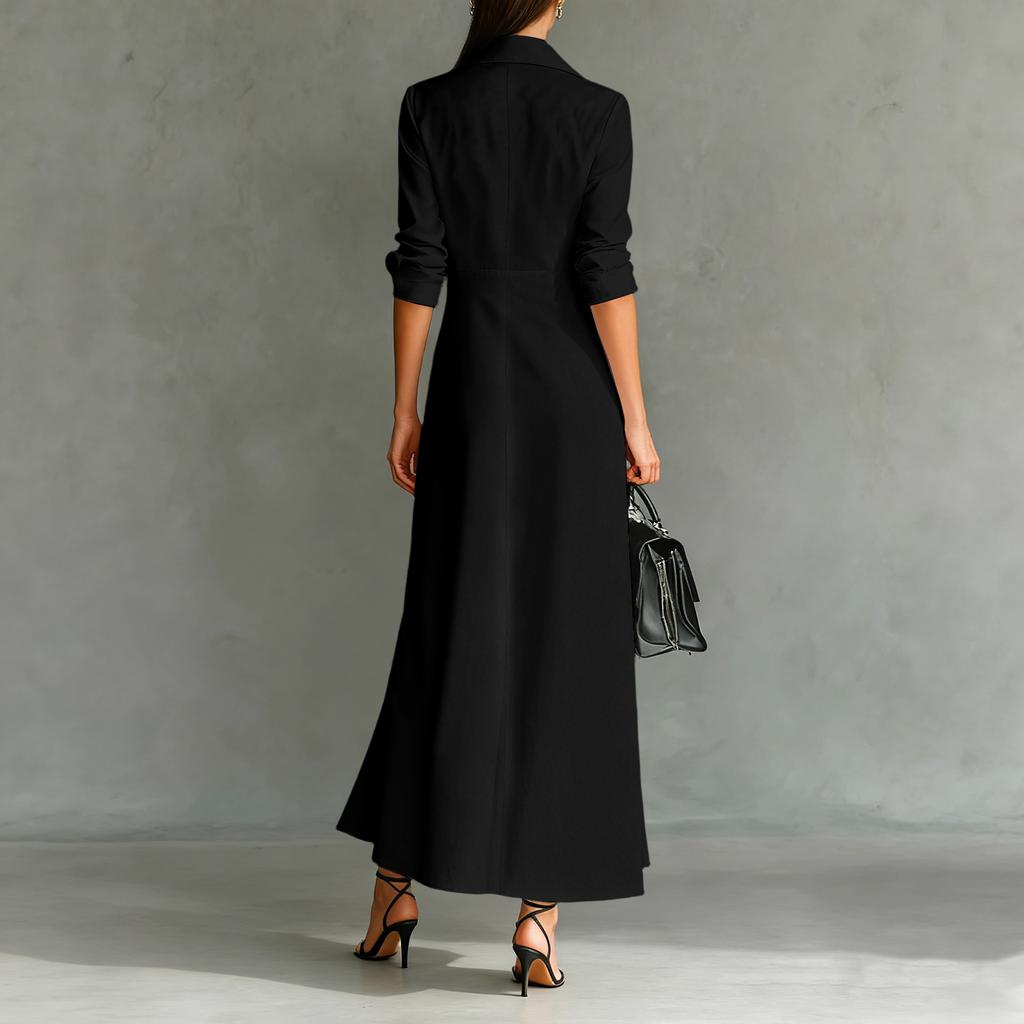 Женское модное цветное лацканами с длинным рукавом с разрезом по подолу повседневное платье-рубашка