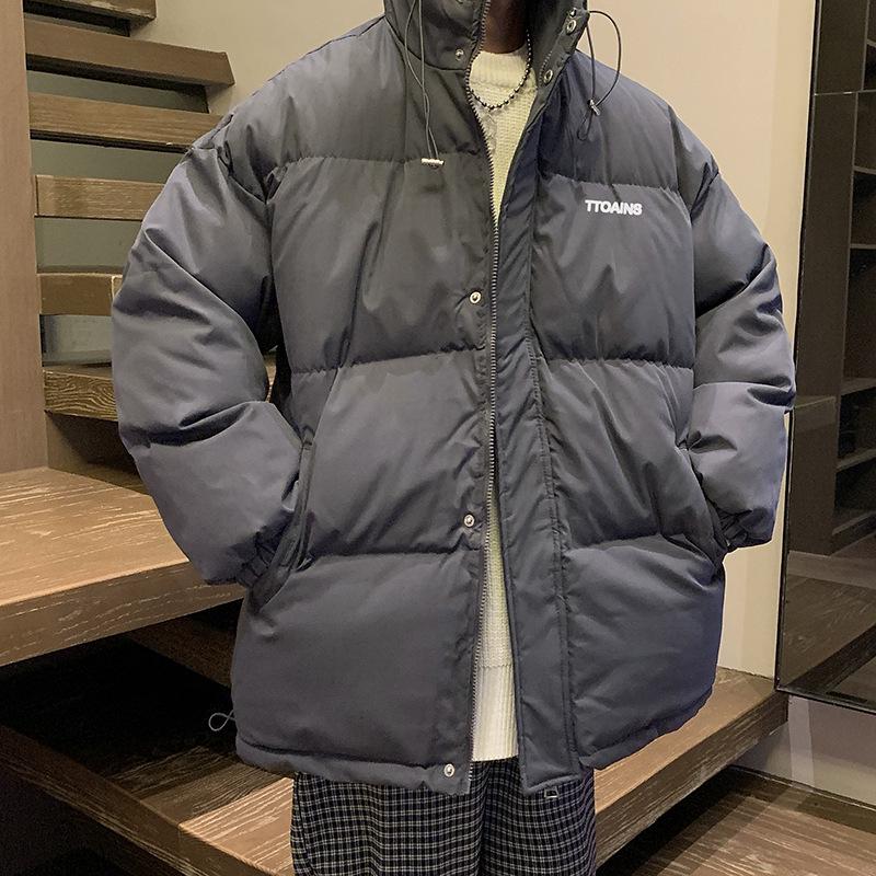Мужская зимняя хлопковая куртка с капюшоном 2025: Модная, свободного кроя, универсальная плоская куртка в гонконгском стиле.