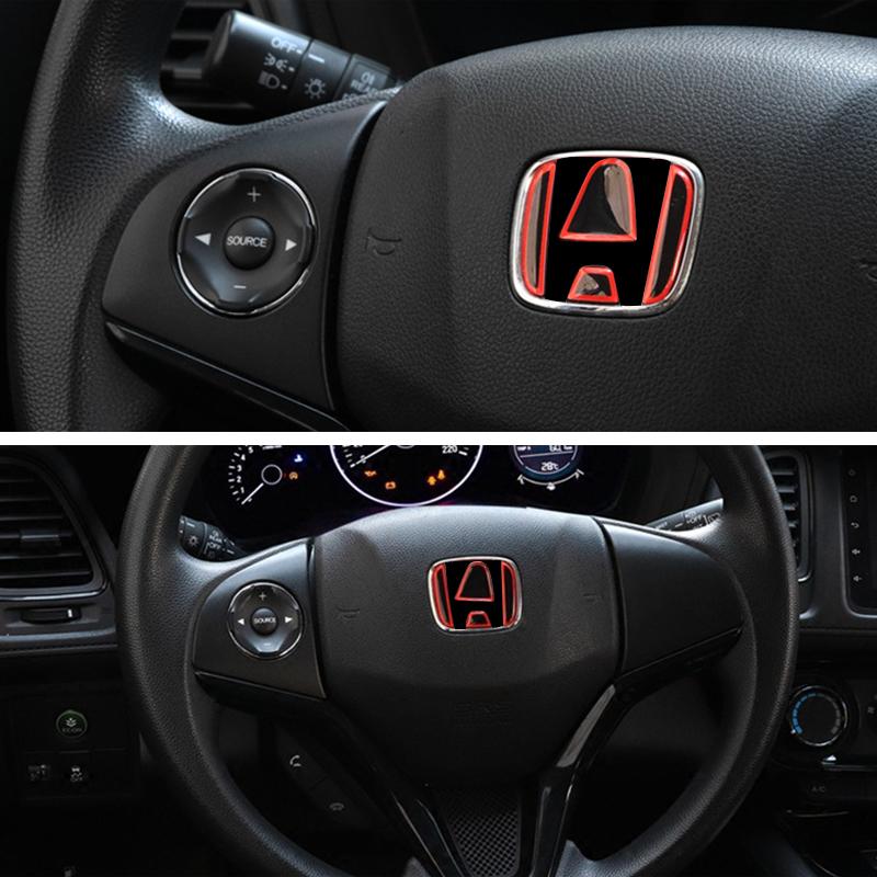 AIW1 Car Steering Wheel Front Emblem Badge Logo Sticker For Honda Accord Civic Spirior City FIT CRV Red Protective Decoration