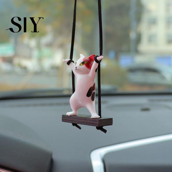 Adjustable Lanyard Ornament Resin Cat Car Auto Mirror Hanging Cute Wear-resistant Swing Figurine Pendant Interior Decor