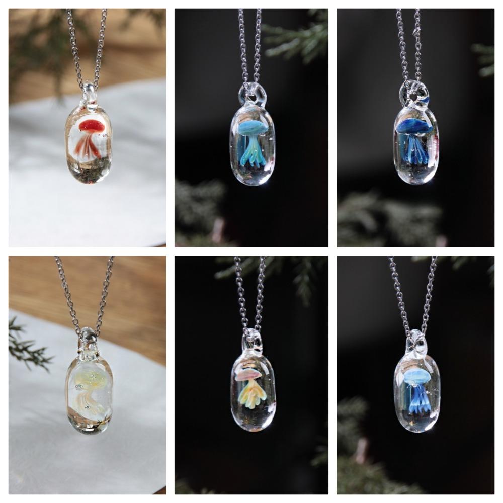 Jewelry Glassy Jellyfish Necklace Coloured Glaze Ocean Style Chain Choker Gift