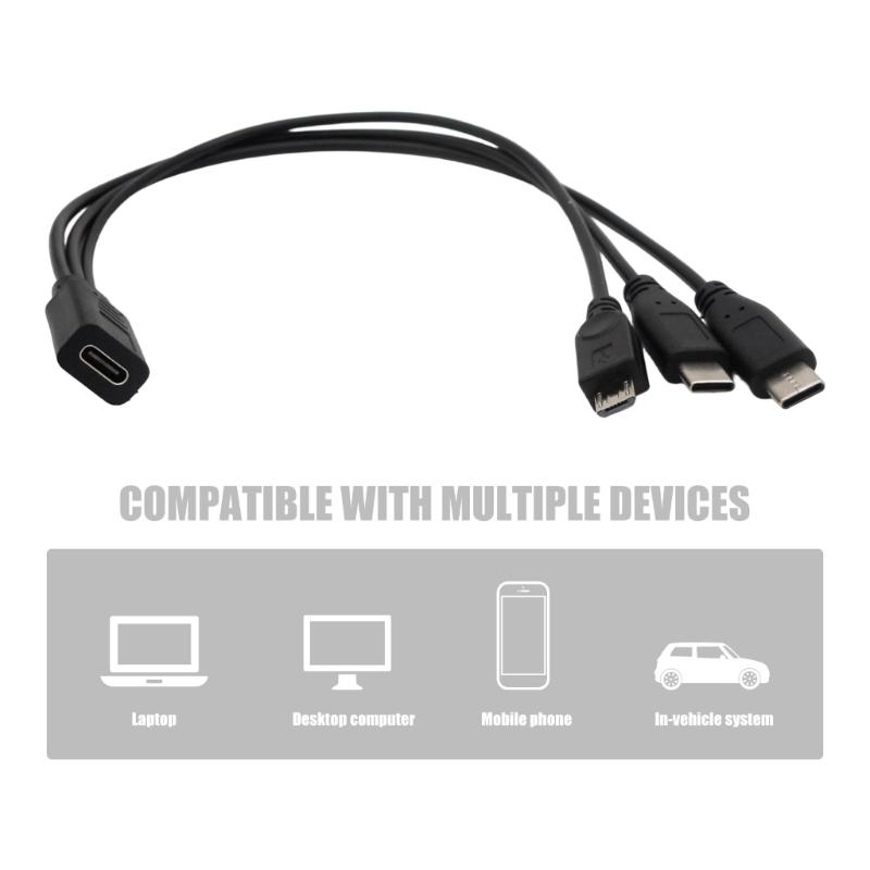 USB Type C Splitter Chargers Cable Highly speed Data Transfer Cord Compactly 30cm Length for Smartphones Accessories