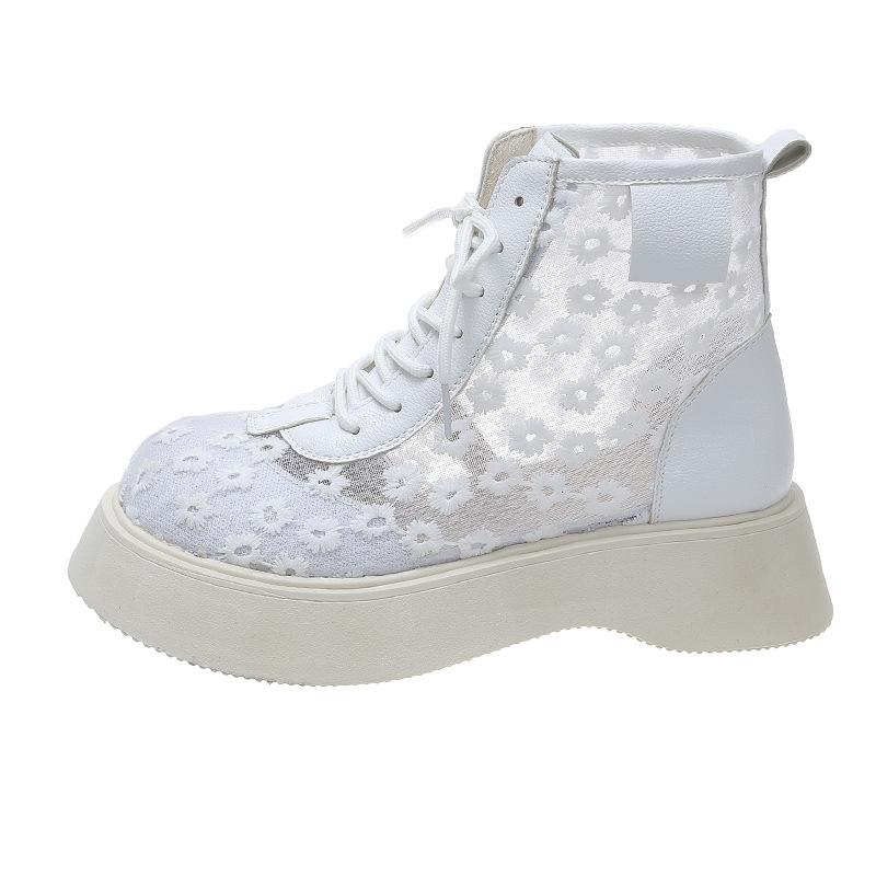 2025 Новые женские сандалии Толстая подошва Кружево Сетка На шнуровке Вышивка Женские ботинки Платье Лес Противоскользящая подошва Дышащие Zapatillas