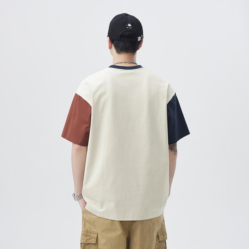 Новая летняя свободная футболка с вышивкой контрастными буквами для мужчин, тяжелый чистый хлопок, японская