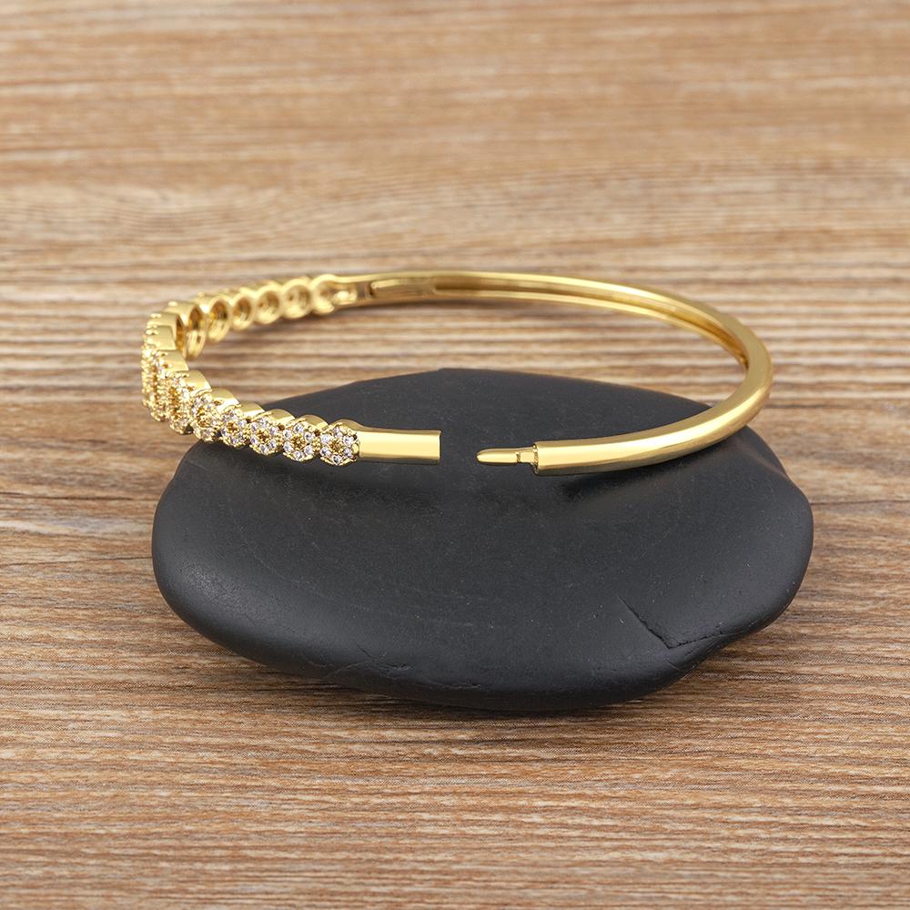 Nidin Light Luxury Simple Circles Connection Zircon Bracelet For Women Opening Bangles Wedding Jewelry Party Gift