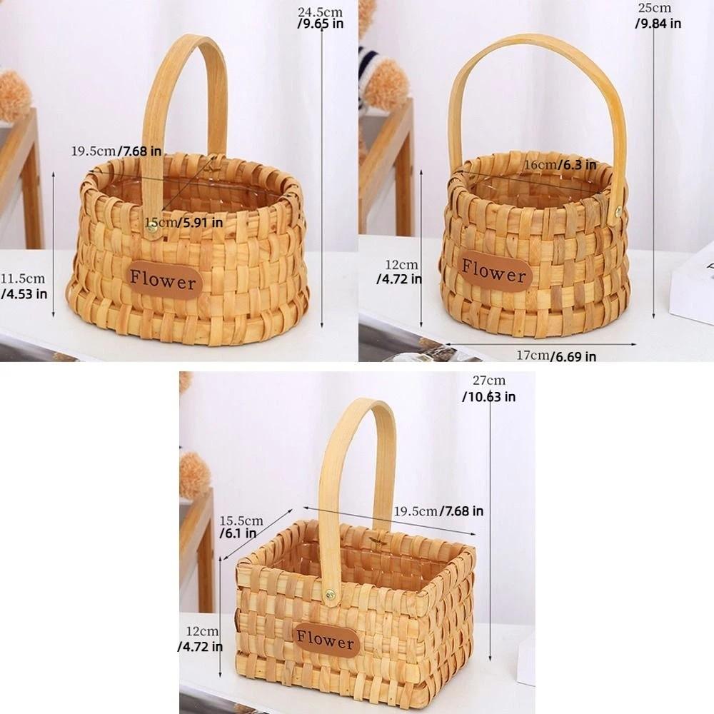 Rustic Style Handwoven Flower Basket with Handle Serving Basket Storage Basket Handmade Organizer Basket Picnic
