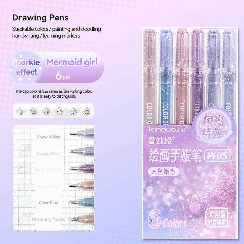 6 PCS Drawing Highlighter Morandi Gel Pen Glitter Effects Student Diary Scrapbook Painting DIY Office School Supplies Stationery