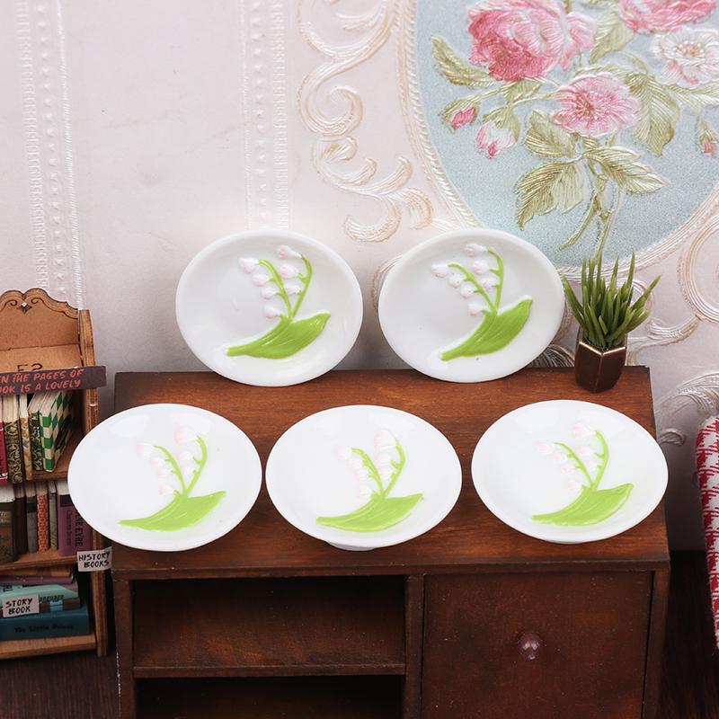 5 шт. 1:12 кукольных домиков, имитация миниатюрных тарелок с рельефным рисунком тюльпана, модель кукольного домика, украшение для кухни, аксессуары для кукольного дома