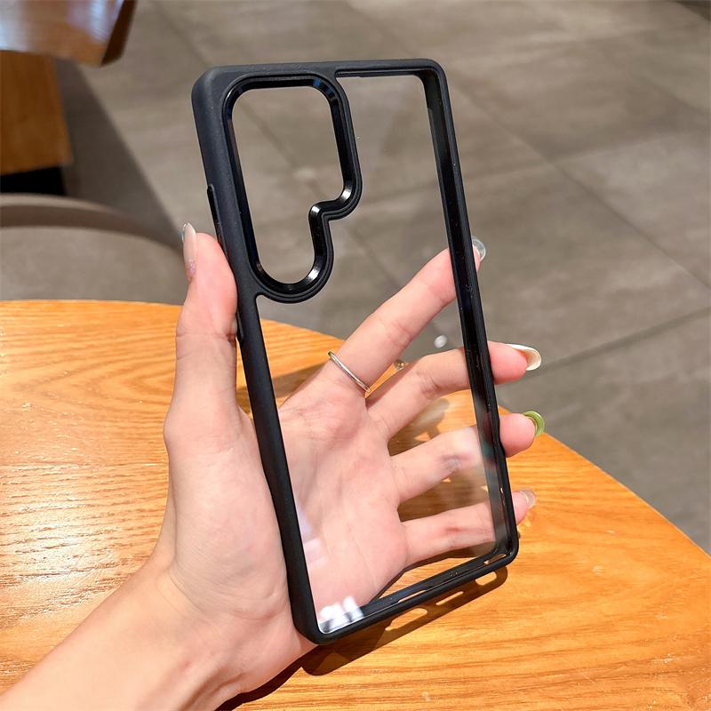 HD прозрачный акриловый чехол для Samsung Galaxy S25 S24 Ultra Plus металлическое кольцо для камеры силиконовый бампер броня противоударный жесткий чехол