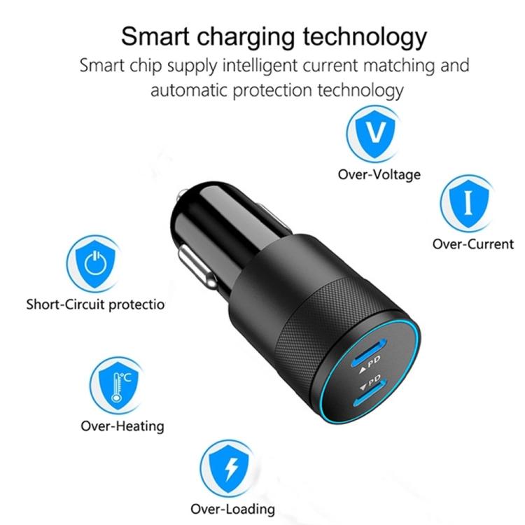 Двойное автомобильное зарядное устройство Type-C PD 3.0 40 Вт с кабелем данных Type-C на Type-C длиной 1 м