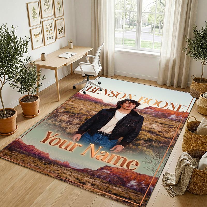 Personalized Crystal Velvet Carpet,Benson Boone Custom Printed Name, Plush Area Rug For Home Indoor Decor