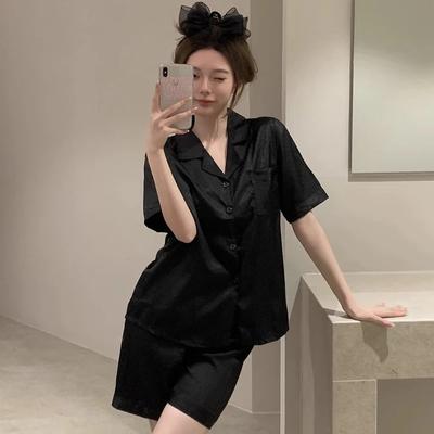 Элегантная благородная классическая черная женская пижама премиум-класса с узором «елочка» из твила Y2k короткая домашняя одежда для сна новая летняя ночная рубашка