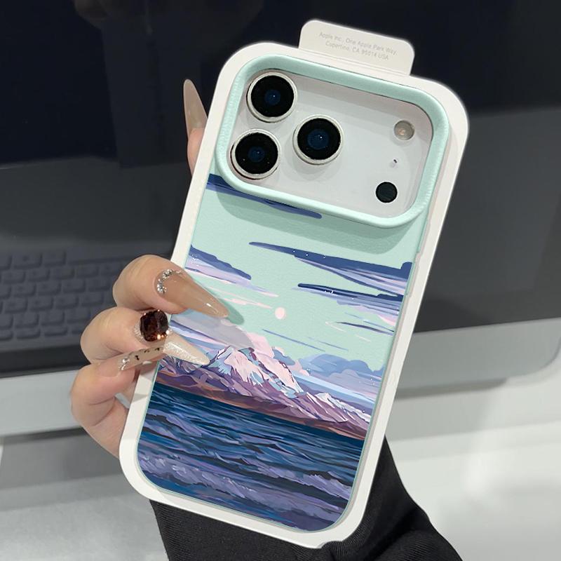 Чехол с принтом «Горные волны» для iPhone 17 18 Pro Max Силиконовая крышка с текстурой кожи для iPhone 16 15 14 13 Pro Max 16E 17E