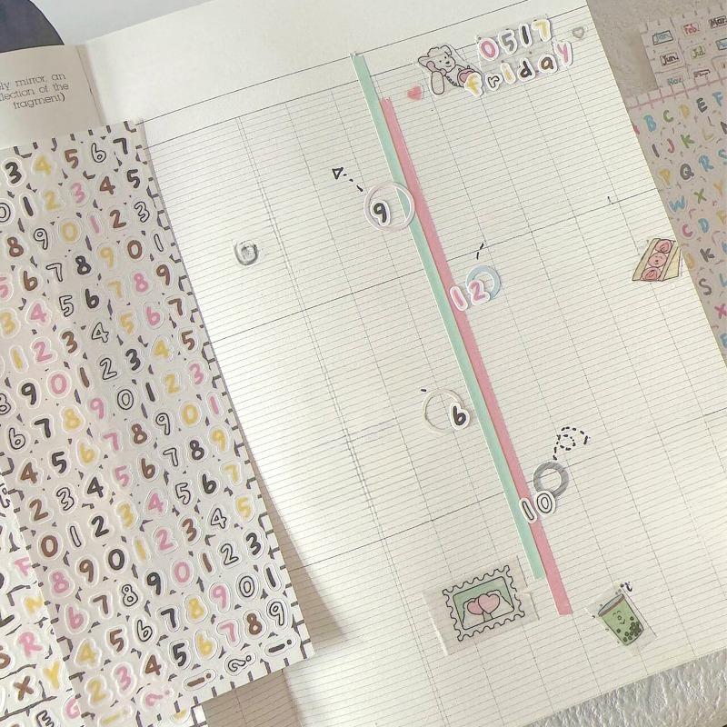 15sheet/set Chic Sweet Number Letter Scrapbook Journal Sticker for Student Creative Fashion DIY Decor Photocard Sticker