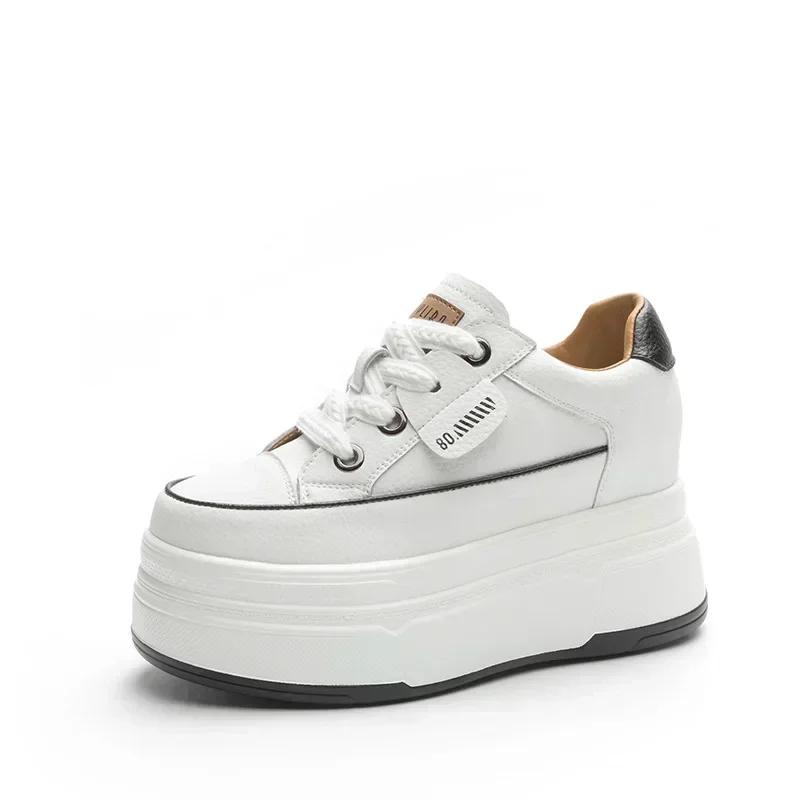 9cm Cow Suede Genuine Leather Women Vulcanized Shoes Platform Wedge Skate Boarding High Heels Casual Summer Shoes