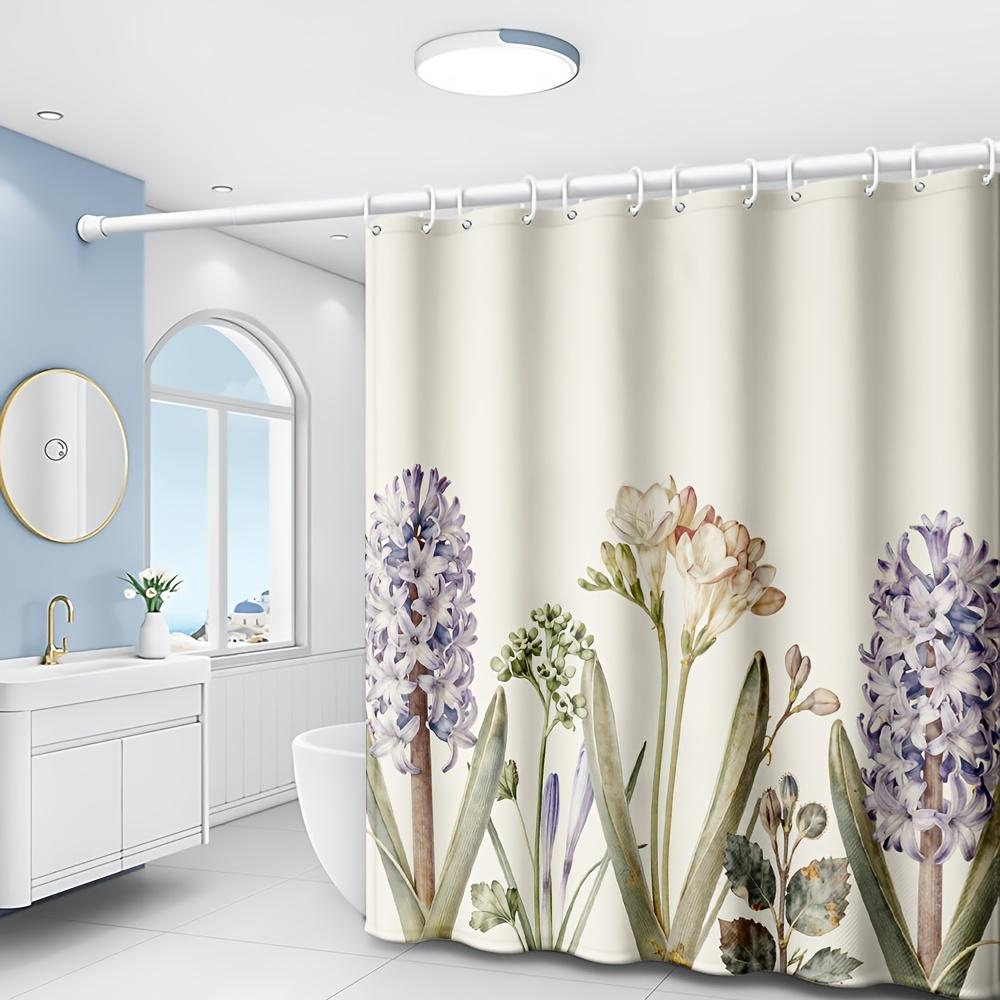 Natural Botanical Floral Shower Curtain With Free Hooks For Home And Hotel Bathroom Decor