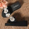 Fashion Fashion Flowers Decor Wedge Slippers Women 2025 Summer Knit Thick Sole Slides Woman Lightweight Platform Beach Vacation Sandals