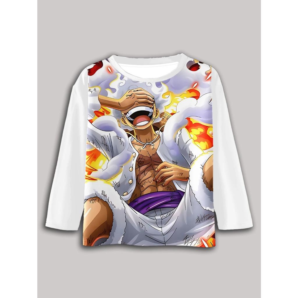 Anime One Pieces Luffy Zoro 3D Print Children T-Shirts Long Sleeve Spring Fall Clothes Casual Round Neck Boys Tops