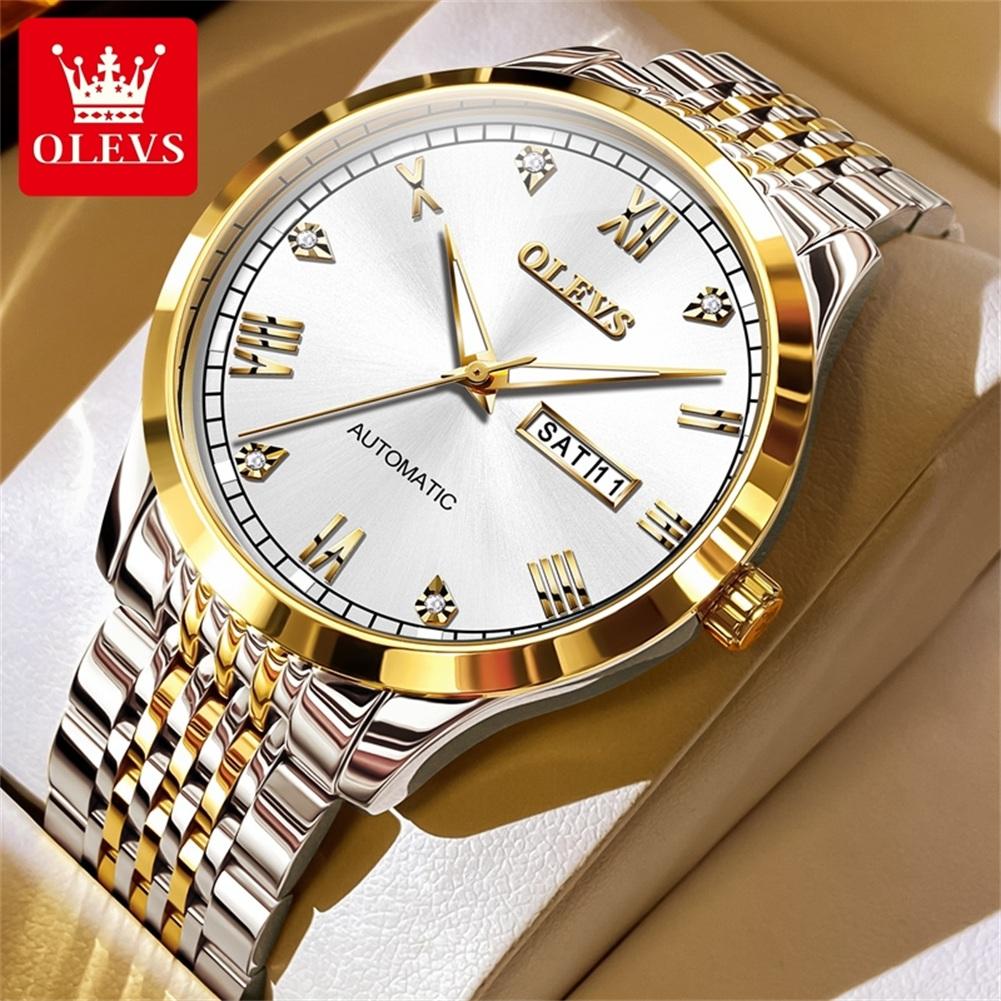 OLEVS Original Men's Watch Stainless Steel Dual Calenadr Classic Luxury Business Automatic Mechanical Wrist Watches for Man 6602