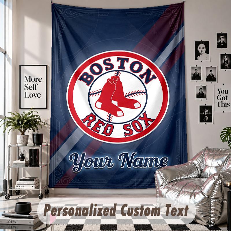 Wall Hanging Tapestry With Custom Name & Text, Boston Red Sox Decorative Tapestry For Bedroom