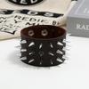 Men's Punk Leather Bracelet with Three-Row Spike Rivets