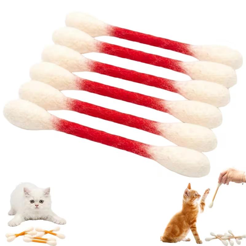 6Pcs Large Felt Cotton Swab Shaped Catnip Toy Kitten Grinding Biting Stick Durable Teeth Cleaning Grinding Cat Toys