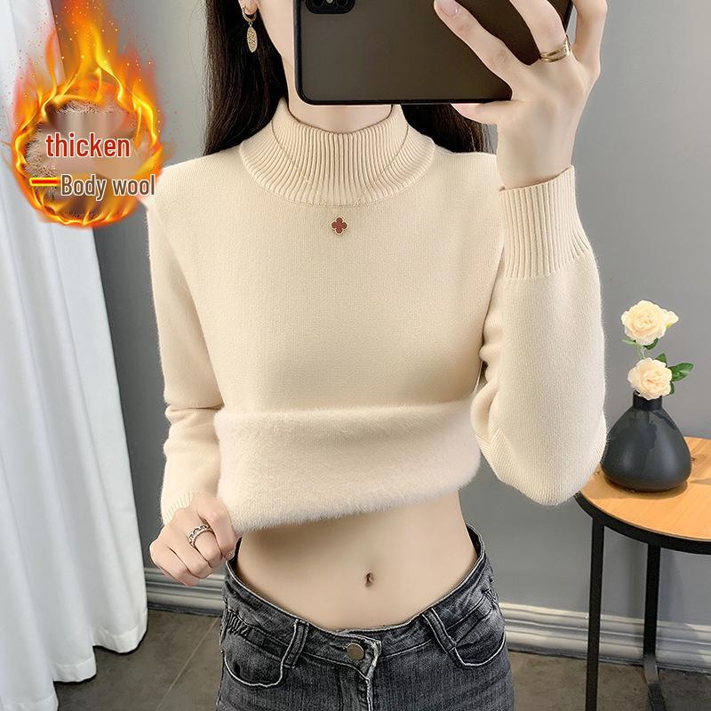 2025 Autumn/Winter Women's Plus Size Knit Fleece Sweater Dress: Slimming, Warm, Stylish Inner Layer