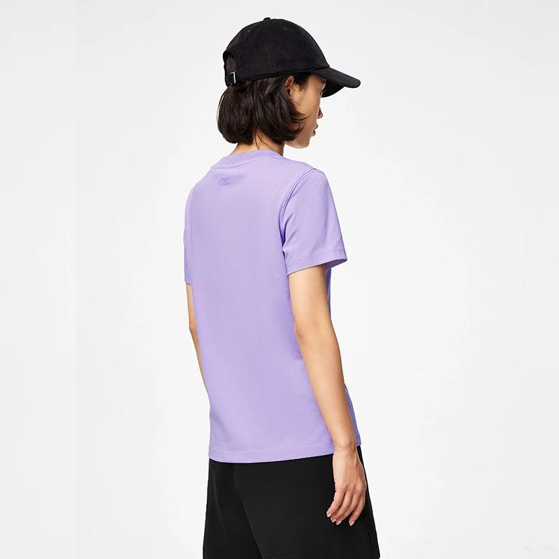 Футболка с вышитым принтом Li Ning, с круглым вырезом и коротким рукавом, женская, розово-фиолетовая, AHST236-1