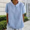 Women Casual Shirt Turned Collar Short Sleeve Solid Color Loose Fit Tee Shirt Summer Tee Shirt Daily Wear