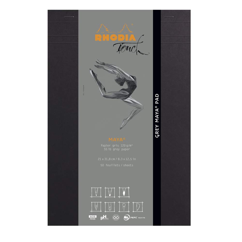 Блокнот для эскизов Rhodia Touch, Бумага для рисования, Maya Pad Серый A4+ (Серая бумага, Однотонная, 120 г, 50 листов) RHODIA Touch cf116108