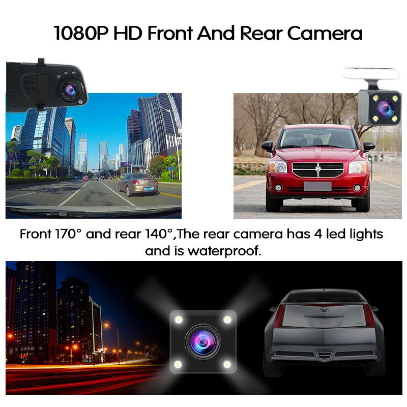 E-ACE Автомобильное зеркало DVR 4,3-дюймовый видеорегистратор FHD 1080P видеорегистратор с двойным объективом, зеркало заднего вида с камерой заднего вида 1080P
