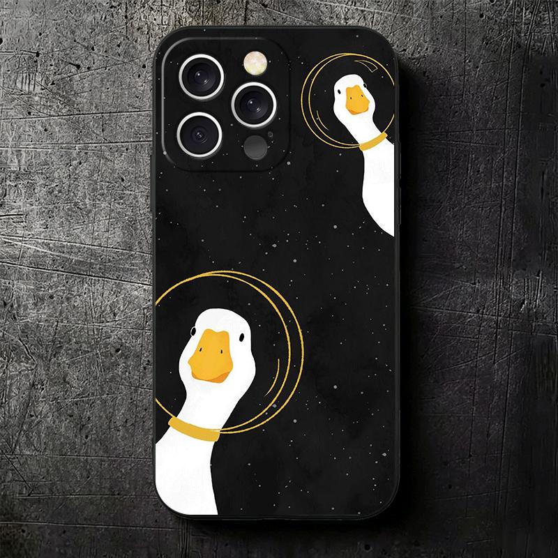 Забавная мультяшная гусь Игра Мягкий чехол для телефона для iPhone 16 16E 17 Air 15 Pro Max 14 Plus 13 Mini 11 12 7 Черная задняя крышка