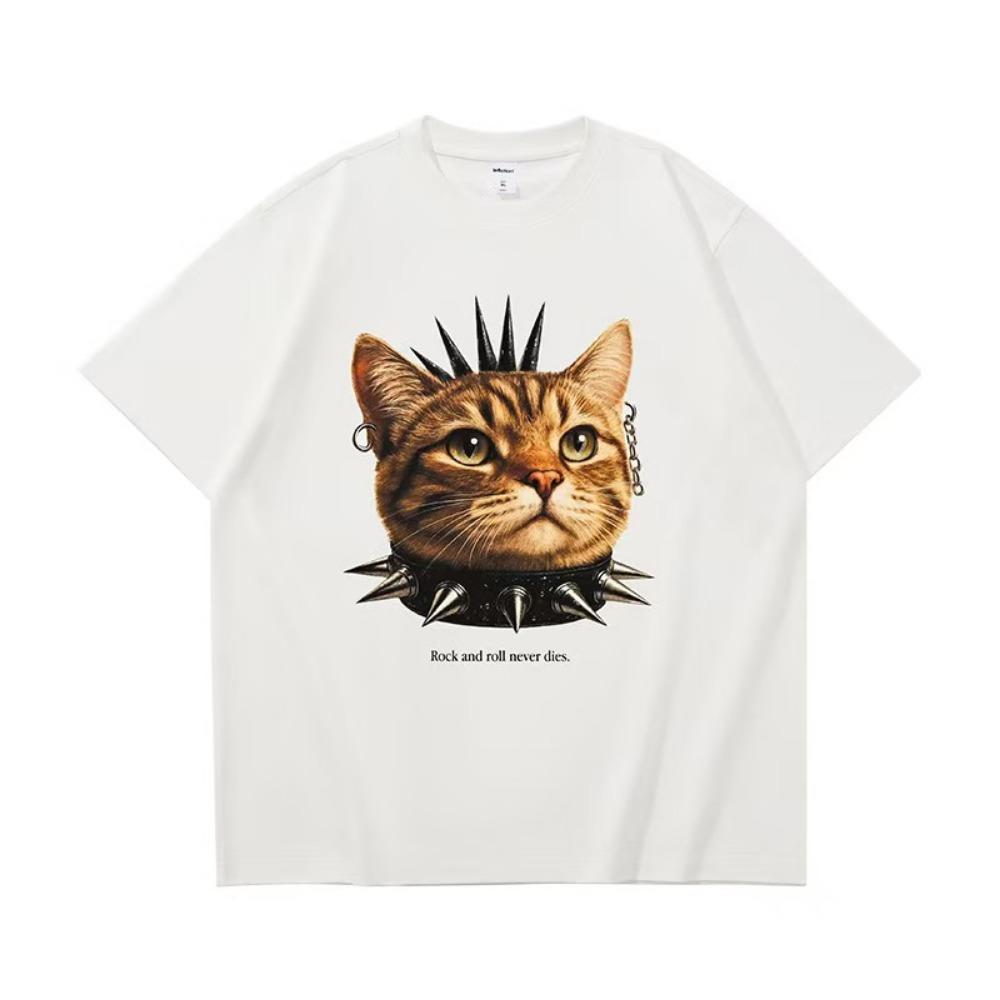 Summer 15 Colors Funny Punk Cat Print Women's T-Shirts Fashion Street Short-Sleeve Outdoor Casual Tops for Men's and Women's Tees Top