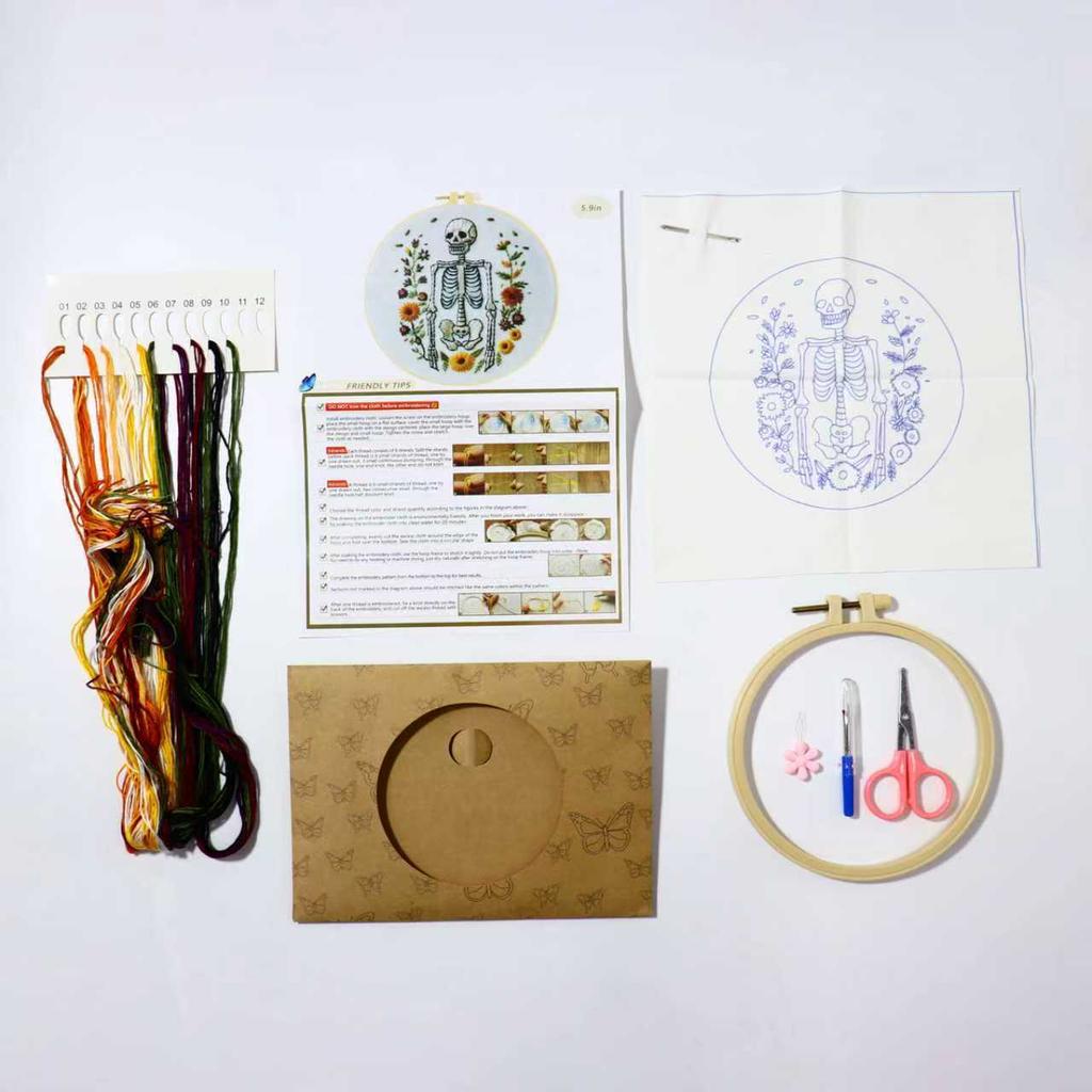 1Pc Halloween Skull Bat Witch Hat DIY Embroidery Needlework Bamboo Embroidery Frame English Kit