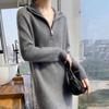 Autumn/Winter Women's Mid-Length Cashmere Wool Dress with Half-Zip & Large Lapel