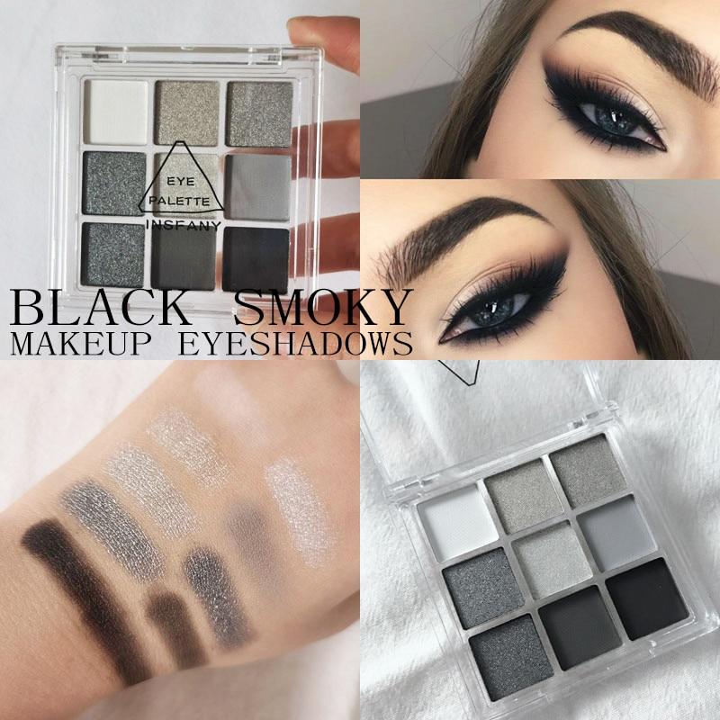 9 Colors Cool Toned Eyeshadow Palette Black Smokey Palette Matte Glitter Eyeshadow Palette Smoky Eye Shadow Eye Pigments Palette