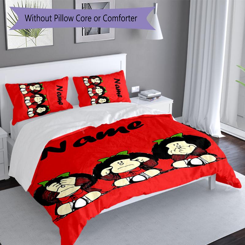 3pcs Custom Name Mafalda Set,Includes 1 Duvet Cover and 2 Pillowcases,All-season Bedroom Decor