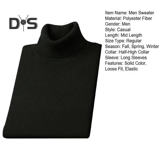 Осень-зима мужской свитер с полувысоким воротником, толстая плюшевая трикотажная подкладка, эластичные длинные рукава, теплый однотонный трикотаж, свободная повседневная одежда, свитера