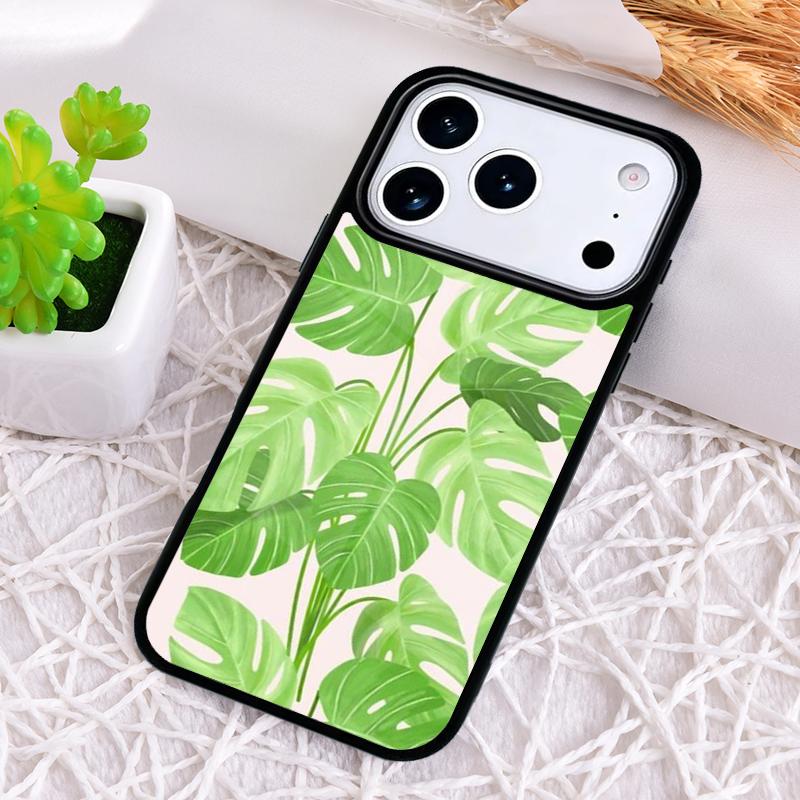 Зеленый чехол-лист Монстеры для iPhone 17 Air 16 15 11 12 14 13 Pro Max Ударопрочный чехол