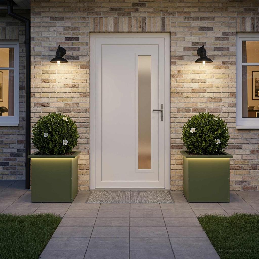 Garden Planter with LED 2 pcs Olive Green 40 x 40 x 40 cm