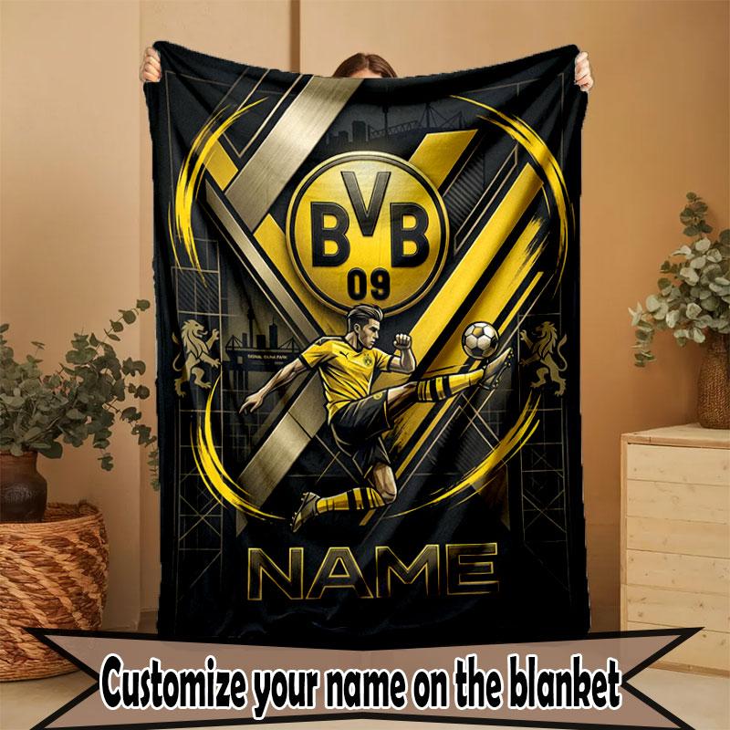 Custom Name Personalized Borussia Dortmund Bvb Print Blanket, Home Decor, Bedroom, Sofa, Camping, Couch, Gifts for Birthday Christmas