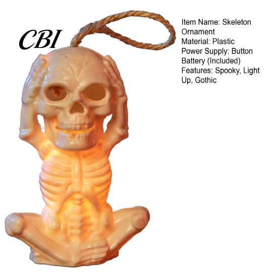 Hanging Skeleton Decor with Lanyard Halloween Decoration LED Light, Spooky Lighted Plastic Skull Flameless Candle Figurine Ornament Rope for