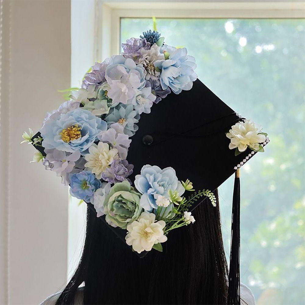 Master Academic Hat with Tassels Doctor Trencher Cap Flowers Graduation Cap Graduation Season
