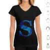 Lettre S Marble Blue T Shirt Big Size 100% Cotton S Funny Cute Meme Trendy Quote Trending Pink Flowers Aesthetic College Quotes