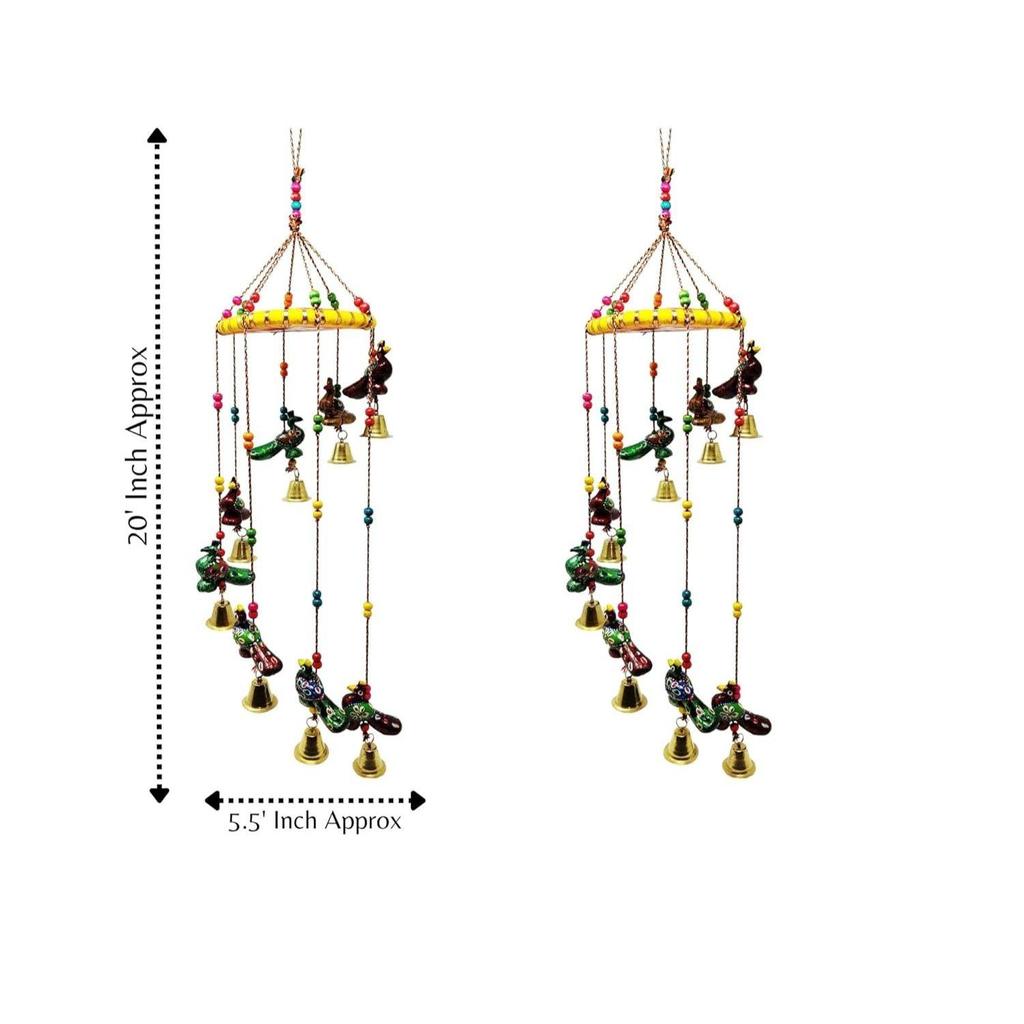 Colored Bell Wind Chime  Door Wall Hanging Showpiece Wall Hanging Home Décor Home Furnishing Diwali Gift Corporate Gift (Pack of 2, Peacock)