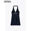 Zaprha 2025 New A Word Waist Hugging Neck Collar Cotton Denim Denim Sling Short Dress 6929086
