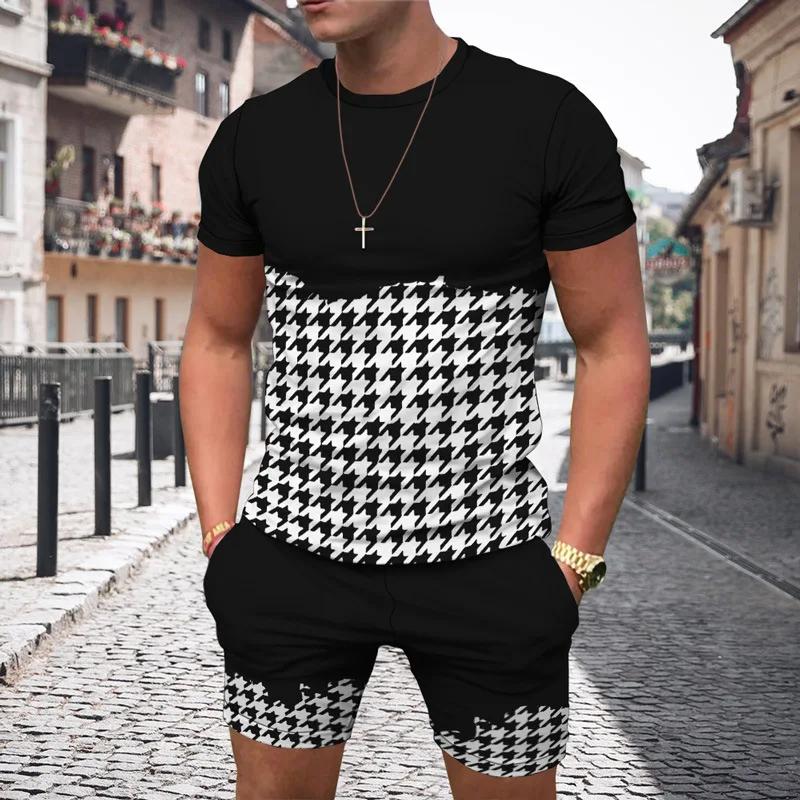 3D Print Multicolor Pattern Summer Men Tracksuits Short Sleeve T-Shirt Suit Fashion Sports 2 Piece Tracksuit Male Clothes