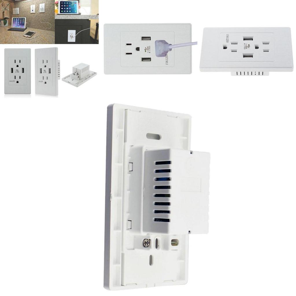 Sleek 2 Pack 2 Outlet 2 Usb Port Wall Socket Charger Plate Set