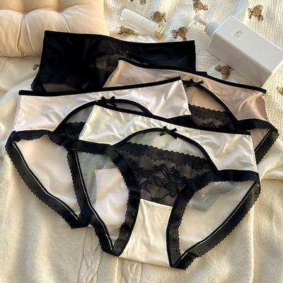 Плюс Размер Женщины Сексуальные Гормоны Кружевной Край Чистое Желание Выдалбливают Трусики Средней Талии